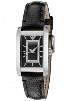 Emporio Armani Women's First-rate White Diamond Black Textured Dial Black Embossed Genuine Leather Ar3173