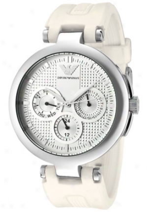 Emporio Armani Women's Silver Textured Dial White Rubber Ar0736