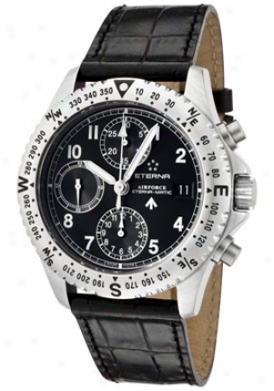 Eterna Men's Airforce Automatic Chronograph Blacl Dial Black Alligator 8418.41.40.1106-bs