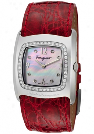 Ferragamo Women's Vara White Diamond White Mop Dial Red Crocodile F51sbq9191is800