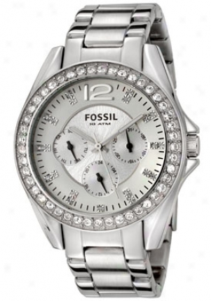 Fossil Women' siley White Crystal Stainless Steel Es2203