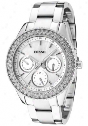 Fossil Women's Stella White Crystal White Mother Of Pearl Stainless Steel Es2860