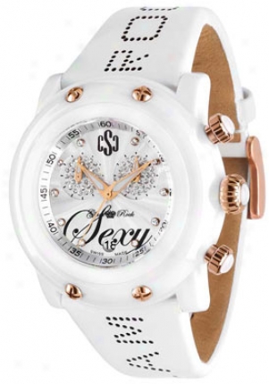 Glm Rock Women's Crazy Sexy Cool Chronograph White Diamond White Calf Leather Gr61100