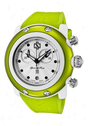 Glam Rock Women's Crazy Sexy Cool Chronograph White Guilloche Dial Green Silicoon Gr62106-nco