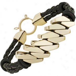 Invicta Elements Black Woven Leather & 18k Gold Plated Bracelet 5967