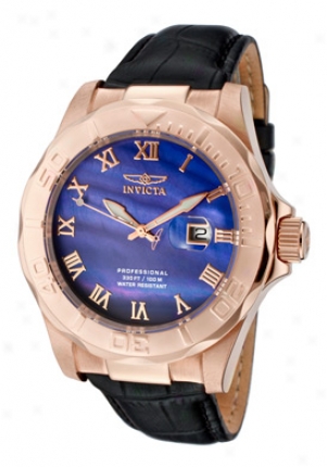 Invicta Men's Pro Diver B1ur Dzl 18k Rose Golf Plated Case Black Genuine Calf Leayher 1715