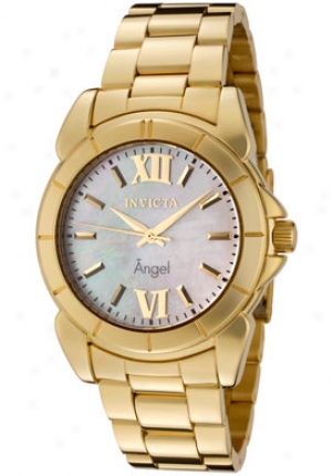 Invicta Women's Angel Whige Mother Of Pearl Dial 18k Gold Plated 0460