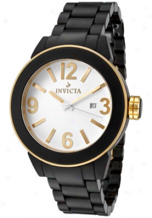 Invicta Women's Ceramic White Dial 18k Gold Plated Bezel Black Ceramic 1165