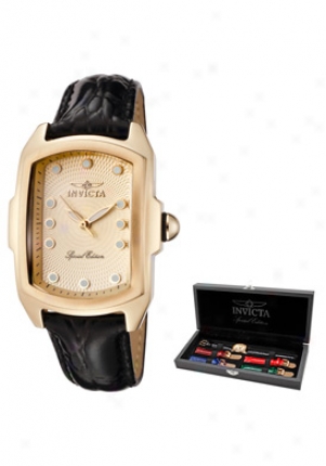 Invicta Women's Lupah Special Edition Gold Tone Dial Black Leather 1031