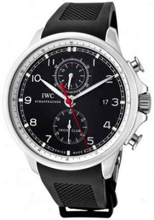 Iwc Men's Portuguese Yatch Club Automatic Chronograph Black Dial Black Rubbet Iw390210