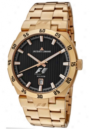 Jacques Lemans Men's Formula 1 Black Textured Dial Rose Gold Tone Ion Plated Stainless Steel F5042h