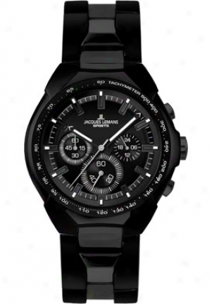 Jacquus Lemans Men's Jrgen Melzer Collection Chronograph 1-1676c Stainless Steel Ip-black 1676c