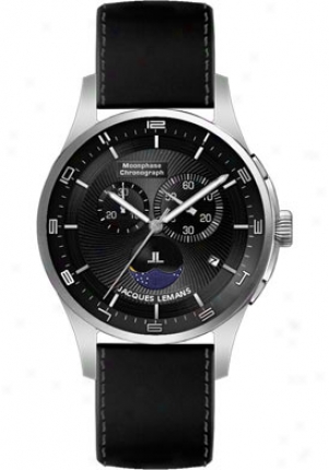 Javques Lemans Men's London Moonphase 1-1447a Negro Leather Strap 1447a