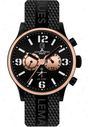 Jacques Lemans Men's Porto Chronograph Black Dial Black Rubber 1659d