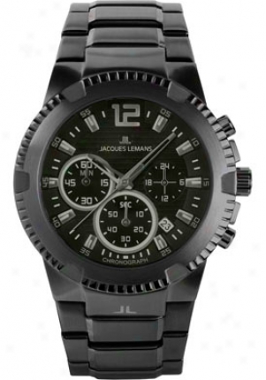 Jacquex Lemans Men's Powerchrono 10 Chronogarph 1-1455k Stainless Steel Ip-black 1455n