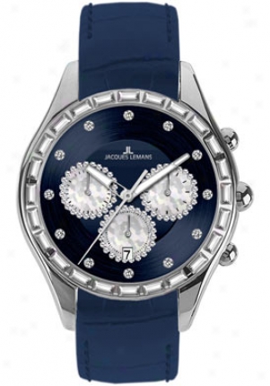 Jacques Lemans Women's Capri Chronograph 1-1646c Blue Leather Strap 1646c