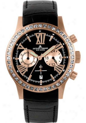 Jacques Lemans Women's Porto Chronograph 1-1527c Black Leather 1527c