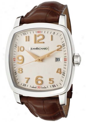 Jean Richard Men's Tv Screen Automatic Light Ivory Textured Dial Brown Leather 60116-11-10a-aaed