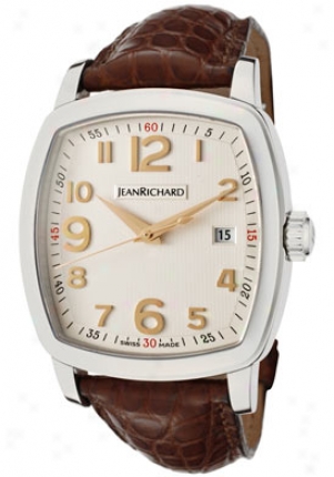 Jean Richard Men's Tv Screen Ajtomatic Light Ivory Textured Dial Brown Leather 60116-11-10a-aaed-sg