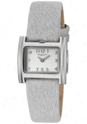 Kenneth Cole Women's Silver Dial Illustration Grey Faux Fur Leather Kc2225