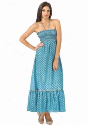 Lotus Teal Silk Strapless Dress Maxidress-teal-p