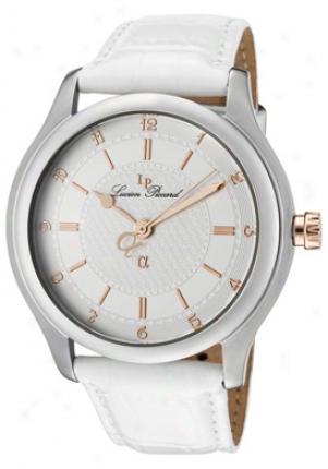 Lucien Piccard Men's Alpha Light Silver Textured Dial White Genuine Leather A2204wh