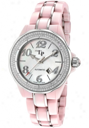 Lucien Piccard Women's Celano Automatic White Diamonds (1.10 Ctw) Pink Ceramic &zmp; Stainless Steel 27123pk