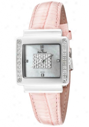 Lucien Piccard Women's White Diamond (0.32 Ctw) Light Pink Genuine Leather 27069pk