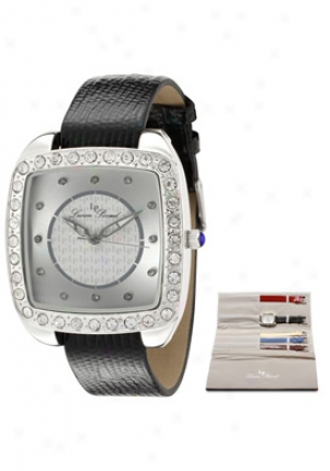 Lucien Piccard Women's White Swarovski Crystal Silver Lovo Textured Dial Black Leather 28507int