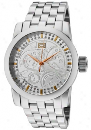 Marc Ecko Men's Etched White Crystsl Silver Textured Dial Stainless Steel E11506g1