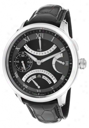 Mauric Lacroix Men's Masterpiece Mechanical Gmt Retrograde Black Dial Black Leather Mp7218-ss001-310