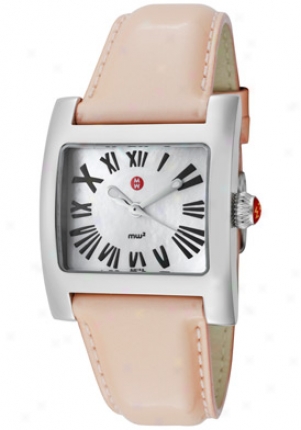 Michele Women's White Mother Of Pearl Dial Peach Leather Mww07b00a0025/peach