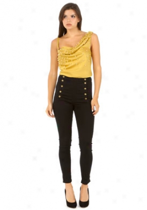 Moschino Cheap And Chic Mustard Pearl Trimmed Top Wtp-a0801-6142-y-44