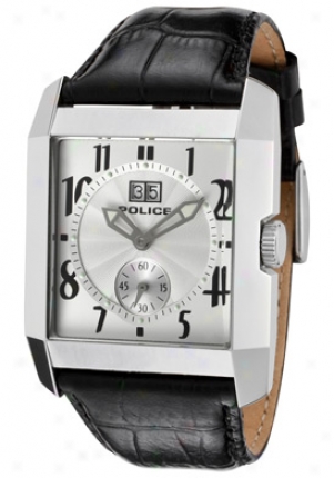 Police Men's Silver Guilloche Dial Black Leather 10285ms/04