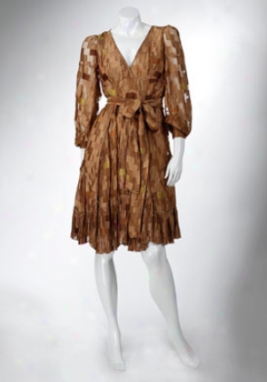 Prada Hazelnut Chiffon Belted Dress Dr-p392dxif-nocciol-44