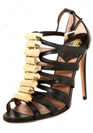 Roberto Cavalli Black Leather High Heel Sandals Mps097pz132-blk-36