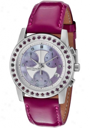 Saint Honore Women's Estella Chronograph Purple & White Crystal Grape Patent Leather 855060.1aypz