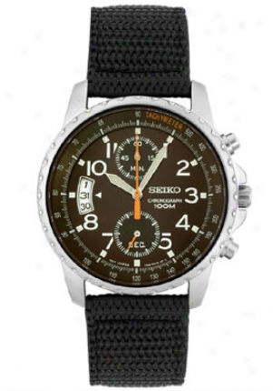 Seiko Men's Chronograph Black Fabric Snn079