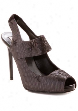 Stella Mccartney Black Graphite Lace Peep Toe High Heels 229633-w0jq1-gr-37.5