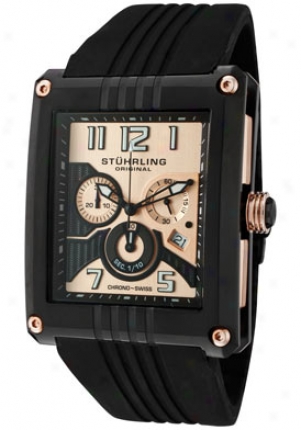 Stuhrling Original Men's The Madman Chrono Limited Edition Rose Gold Dial Black Silicon 269-332r655
