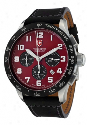 Swiss Army Men's Airboss Mach Vi Automatic Mehcanical Chronograph Red Dial Dark Leather 24785