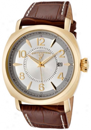 Swiss Legend Men's Executive Silver Dial Gold Tone Brown Leatherr 10050-yg-02s