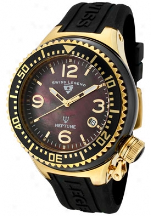 Swiss Legend Neptune Ceramic (44 Mm) Black Mother Of Pearl Dial Gold Tone Black Silicone 11844 -bkbga