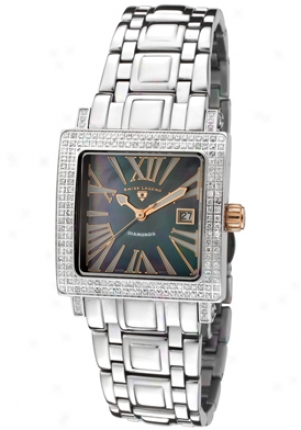 Swiss Legend Women's Colosso Diamond (0.85 Ctw) Black Mother Of Pearl Dial Stainless Steel 20063-11-rn -rc