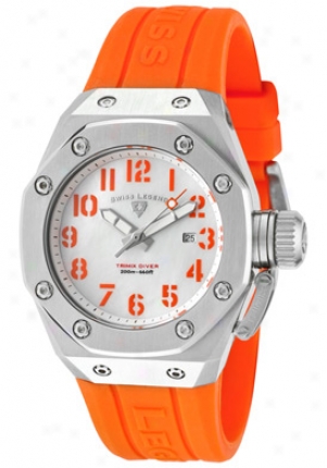 Swiss Legend Women's Trimix Diver White Mop Dial Orange Silicone 10534-02m-06