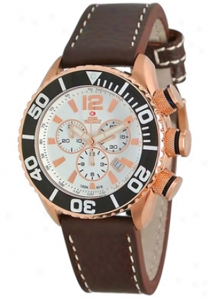 Swiss Precimax Men1s Deep Blue Executive Elite Sp12021 Brown Leather Swiss Chronograph White Dial Sp12021