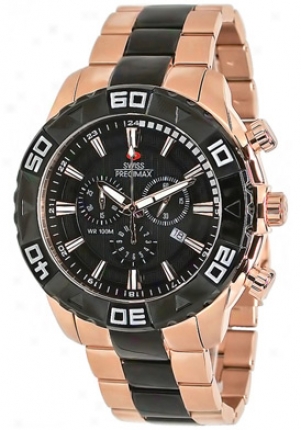 Swiss Precimax Men's Valor Elite Rose Gold Stainless Steeel Chronograph Black Dial Sp12055