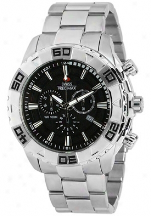 Swiss Precimax Men's Valor Elite Silver Spotless Steel Chronograph Black Dial Sp12051