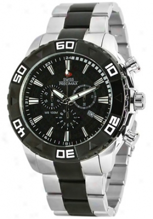 Swiss Precimax Men's Valor Elite Silver Stainless Steel Chronograph Black Dial Sp12056