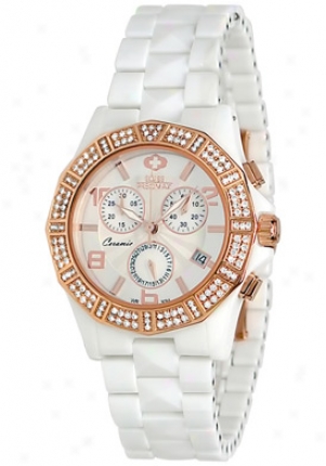 Swiss Precimax Women's Luxe Elite White Ceramic Chronograph Mother Of Pearl Dial Sp12043